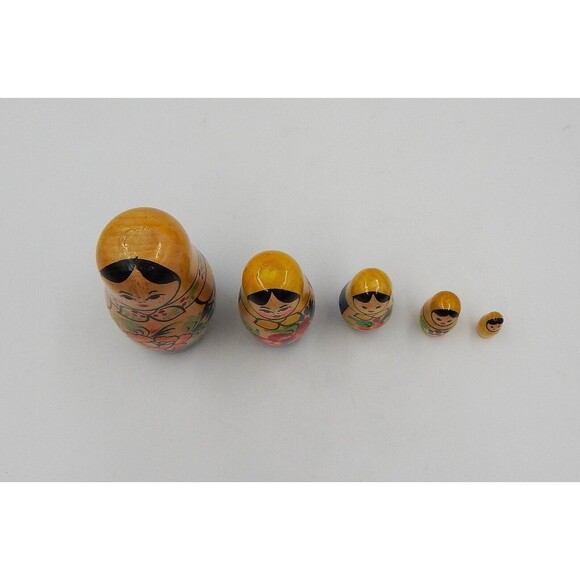 Russian Nesting Babushka Matryoshka Hand Paint Wooden Dolls Set Of 5 - Picture 5 of 14